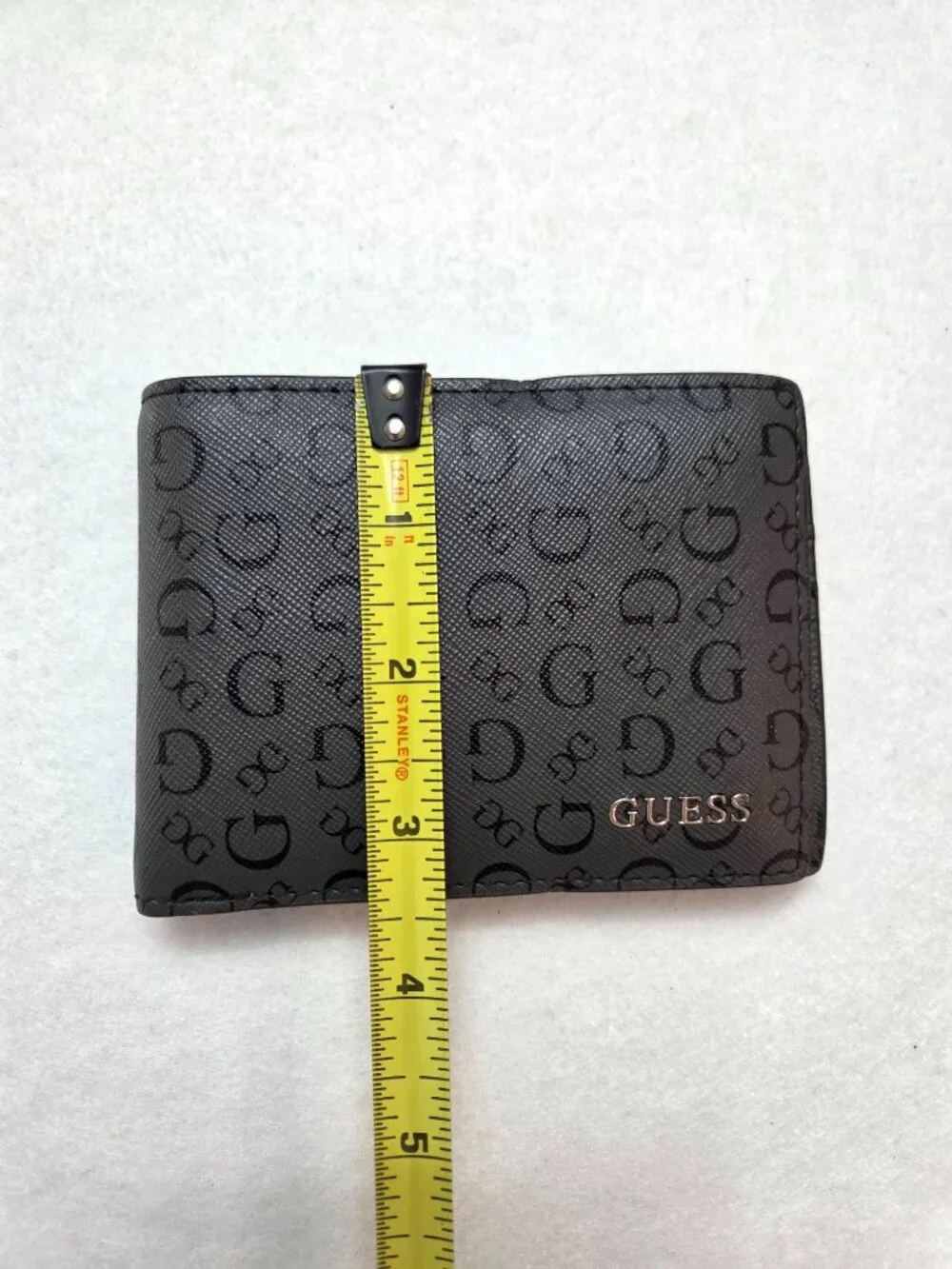 GUESS Monogram Carter Billfold Black Gray Coal Bifold Wallet Removable ID Holder
